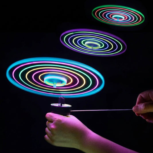 LED Flying Disc Toy for Kids —  Light Up Pull String UFO Spinner  | Outdoor Fun Gift