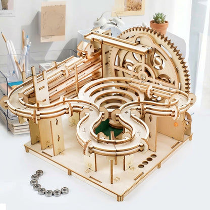 3D Wooden Marble Run Puzzle —  DIY Mechanical Model Building Kit  | STEM Toy for Kids & Adults