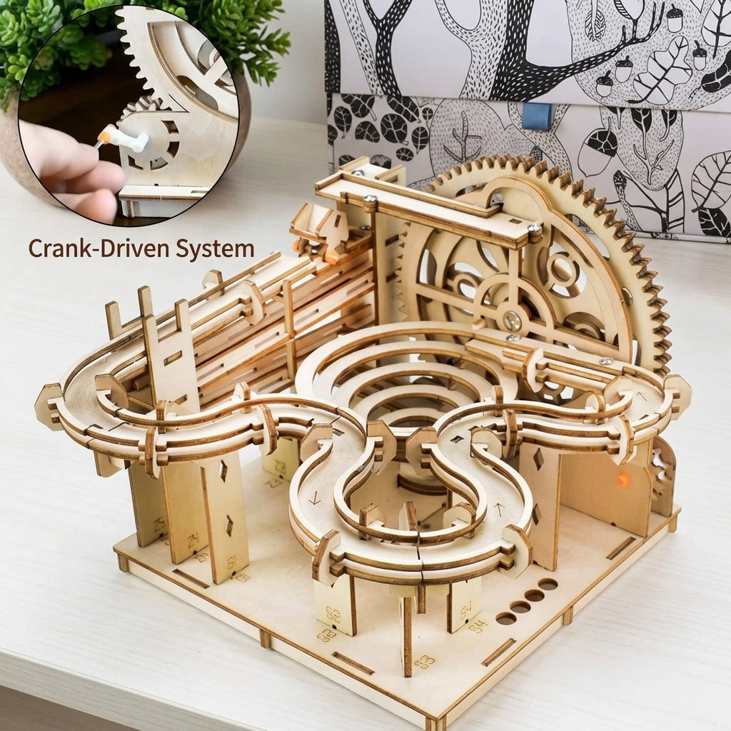 3D Wooden Marble Run Puzzle —  DIY Mechanical Model Building Kit  | STEM Toy for Kids & Adults