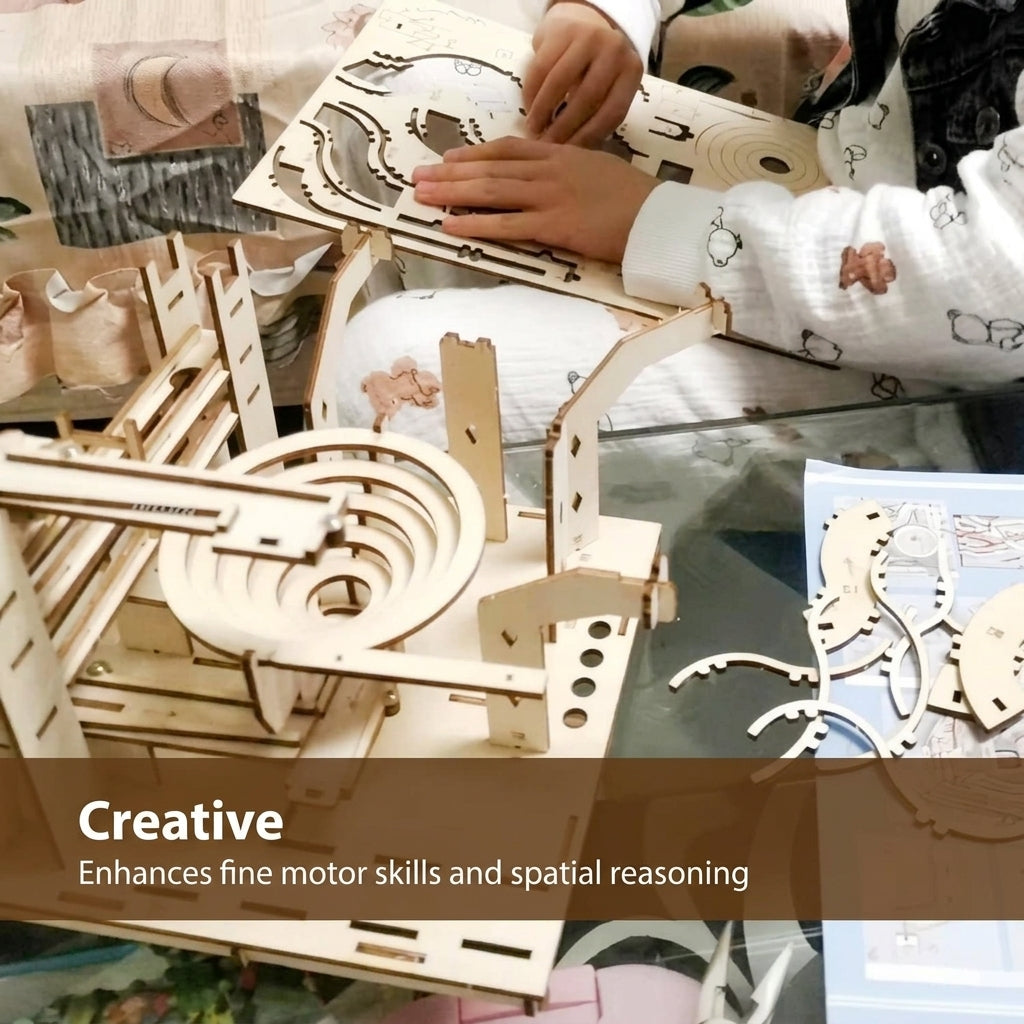 3D Wooden Marble Run Puzzle —  DIY Mechanical Model Building Kit  | STEM Toy for Kids & Adults