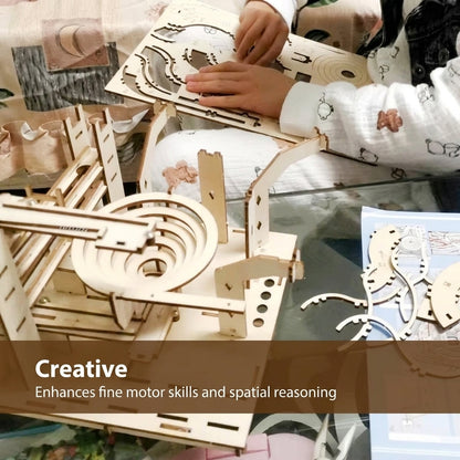 3D Wooden Marble Run Puzzle —  DIY Mechanical Model Building Kit  | STEM Toy for Kids & Adults
