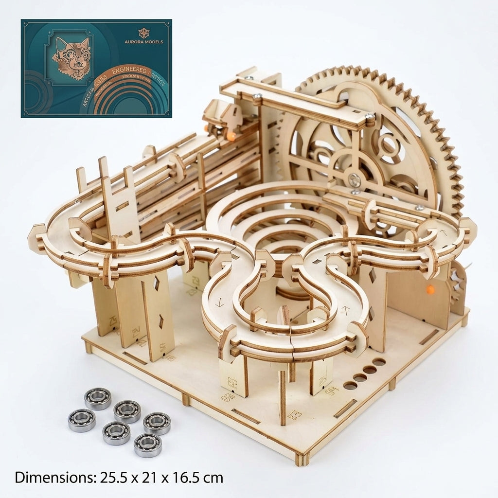 3D Wooden Marble Run Puzzle —  DIY Mechanical Model Building Kit  | STEM Toy for Kids & Adults