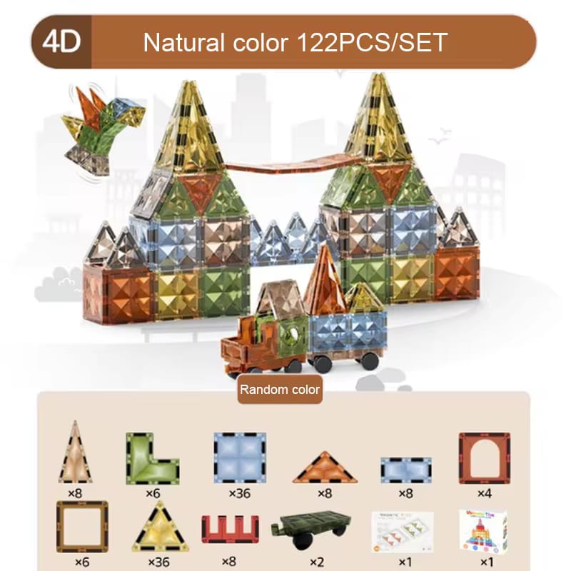 Magnetic Building Tiles Set – 122 PCS 4D STEM Blocks for Kids Toddlers