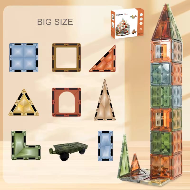 Magnetic Building Tiles Set – 122 PCS 4D STEM Blocks for Kids Toddlers