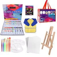 Acrylic Paint Kit for Kids – 24 Colors with Wooden Easel, Apron & Canvas