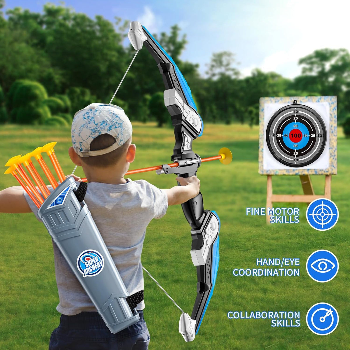 Kids Archery Bow & Arrow Set – Suction Cup Arrows with Target & Quiver