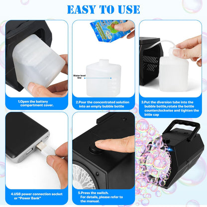 Automatic Bubble Machine for Kids – USB & Battery Powered LED Bubble Blower