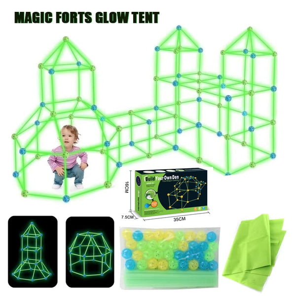 Glow in the Dark Fort Building Kit – 100 PCS Magic Tent Construction Set for Kids
