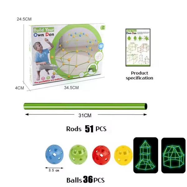 Glow in the Dark Fort Building Kit – 100 PCS Magic Tent Construction Set for Kids