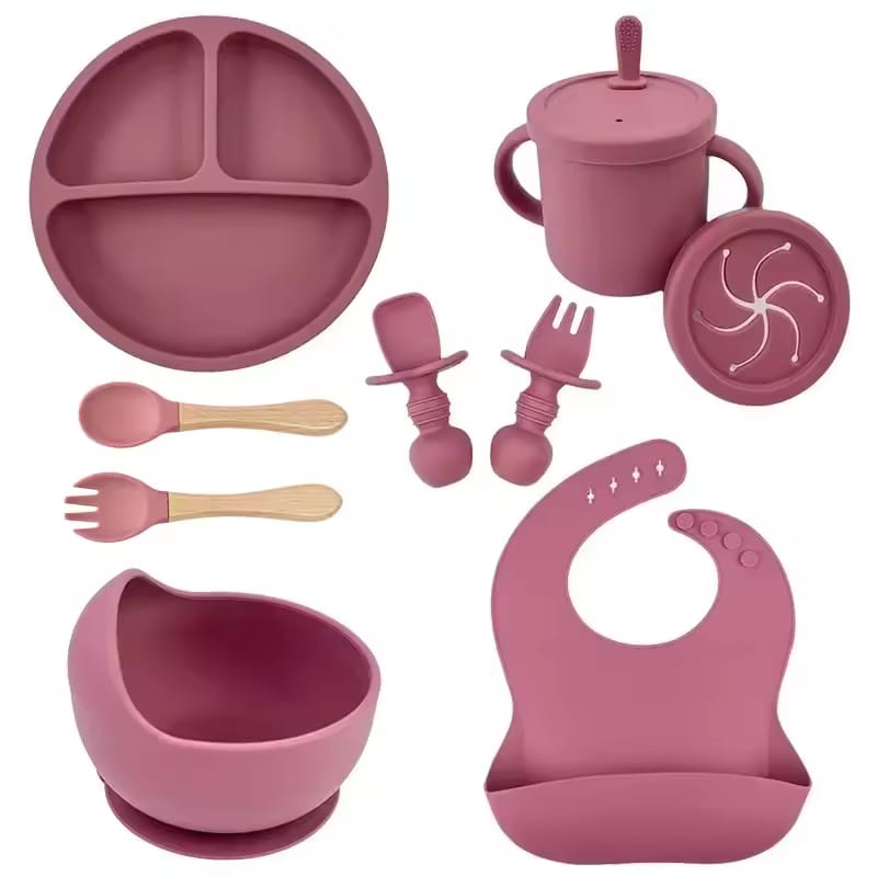 Baby Silicone Feeding Set – Suction Bowl, Bib, Spoon & Cup Toddler Dinnerware