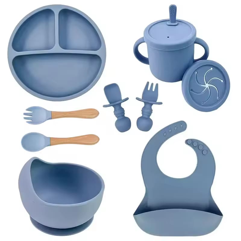 Baby Silicone Feeding Set – Suction Bowl, Bib, Spoon & Cup Toddler Dinnerware