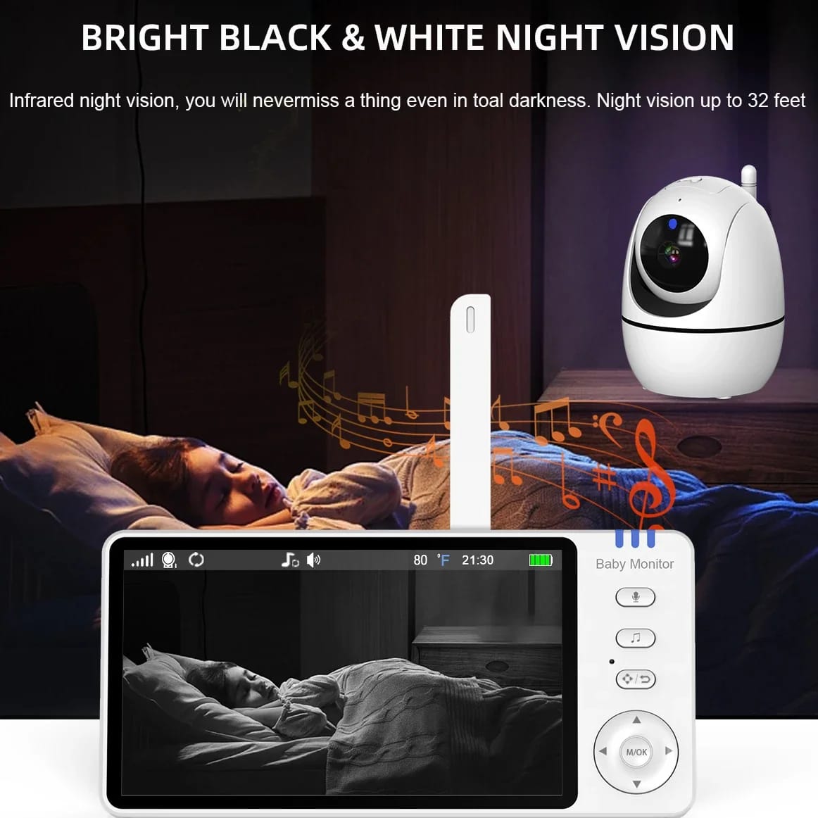 Video Baby Monitor – 360° Pan Tilt Camera Night Vision & Two-Way Talk
