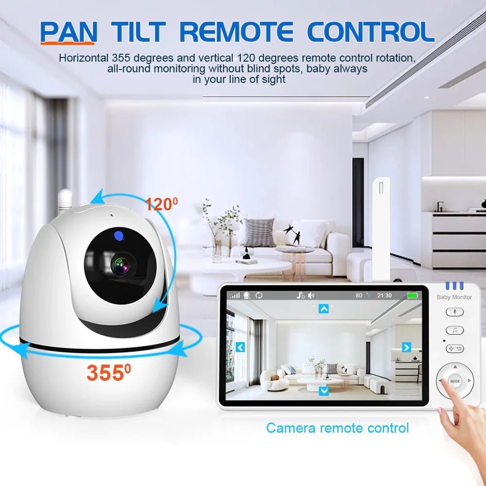 Video Baby Monitor – 360° Pan Tilt Camera Night Vision & Two-Way Talk
