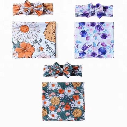 Newborn Swaddle Blanket & Headband Set – Floral Baby Wrap Gift for Girls