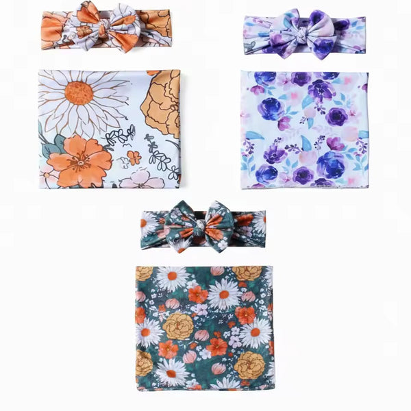 Newborn Swaddle Blanket & Headband Set – Floral Baby Wrap Gift for Girls
