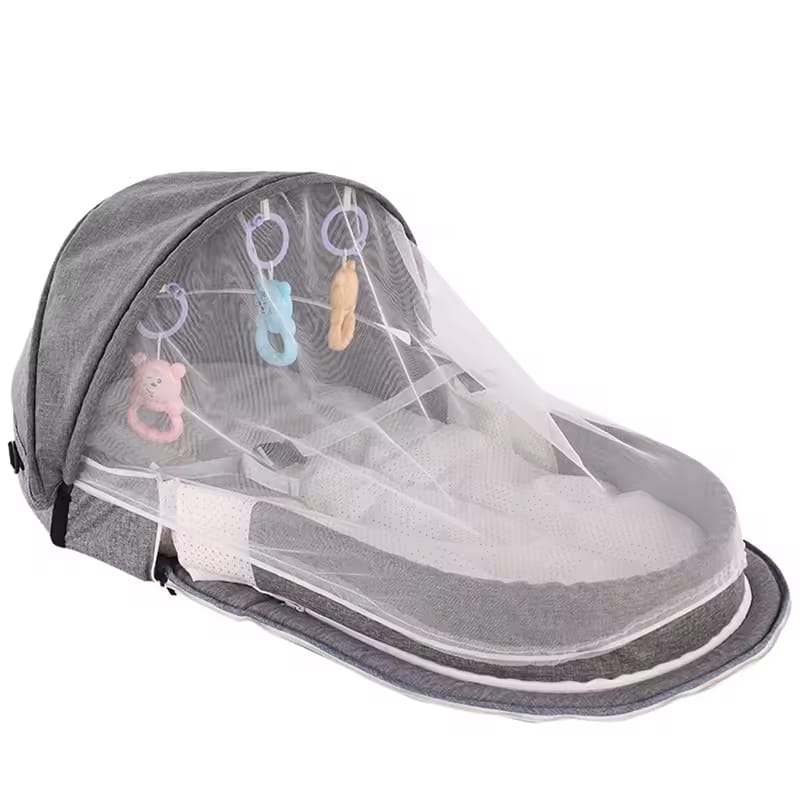 Portable Baby Bassinet – Foldable Travel Bed with Mosquito Net & Toys