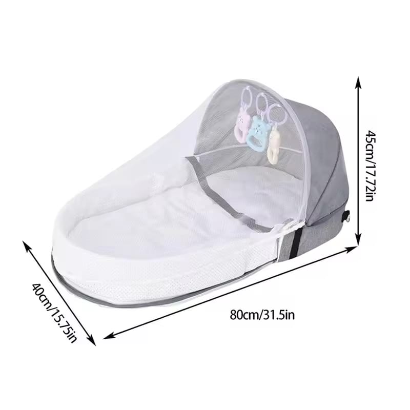 Portable Baby Bassinet – Foldable Travel Bed with Mosquito Net & Toys