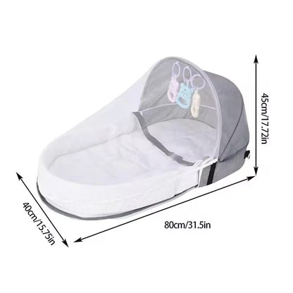 Portable Baby Bassinet – Foldable Travel Bed with Mosquito Net & Toys